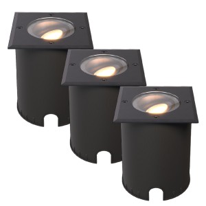 HOFTRONIC Set van 3 Cody LED Grondspots Zwart – GU10 4,5 Watt 345 lumen dimbaar – 2700K warm wit – Kantelbaar – Overrijdbaar – Vierkant – IP67 waterdicht