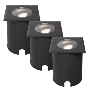 HOFTRONIC Set van 3 Cody LED Grondspots Zwart – GU10 4,5 Watt 345 lumen dimbaar – 4000K neutraal wit – Kantelbaar – Overrijdbaar – Vierkant – IP67 waterdicht