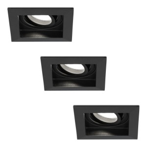 HOFTRONIC Set van 3 Fresno LED inbouwspots vierkant – Kantelbaar – 5W 400lm – GU10 6400K Daglicht wit Dimbaar – Zwart – IP20 Plafondspots voor binnen