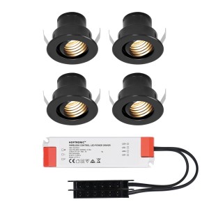 HOFTRONIC Set van 4 12V 3W – Mini LED Inbouwspot – Zwart – Kantelbaar & verzonken – Verandaverlichting – IP44 voor buiten – 2700K – Warm wit