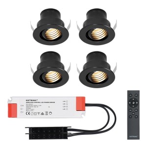 HOFTRONIC Set van 4 12V 3W – Mini LED Inbouwspot – Zwart – Dimbaar – Kantelbaar & verzonken – Verandaverlichting – IP44 voor buiten – 2700K – Warm wit
