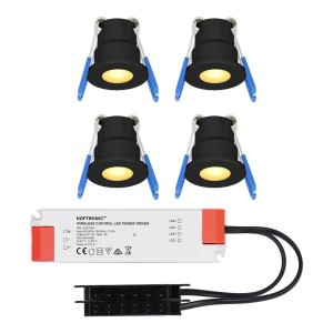 HOFTRONIC Set van 4 12V 3W – Mini LED Inbouwspot – Zwart – Verzonken – Verandaverlichting – IP65 voor buiten – 2700K – Warm wit