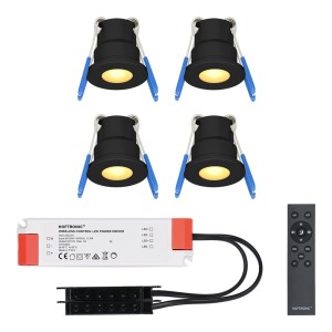 HOFTRONIC Set van 4 12V 3W – Mini LED Inbouwspot – Zwart – Dimbaar – Verzonken – Verandaverlichting – IP65 voor buiten – 2700K – Warm wit