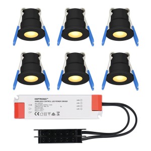 HOFTRONIC Set van 6 12V 3W – Mini LED Inbouwspot – Zwart – Verzonken – Verandaverlichting – IP65 voor buiten – 2700K – Warm wit