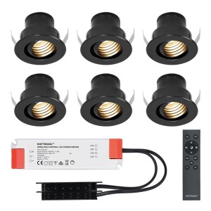 HOFTRONIC Set van 6 12V 3W – Mini LED Inbouwspot – Zwart – Dimbaar – Kantelbaar & verzonken – Verandaverlichting – IP44 voor buiten – 2700K – Warm wit