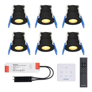 HOFTRONIC Set van 6 12V 3W – Mini LED Inbouwspot – Zwart – Dimbaar – Verandaverlichting – Incl. Muurdimmer – IP65 voor buiten – 2700K – Warm wit