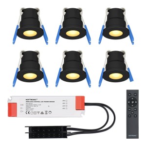 HOFTRONIC Set van 6 12V 3W – Mini LED Inbouwspot – Zwart – Dimbaar – Verzonken – Verandaverlichting – IP65 voor buiten – 2700K – Warm wit