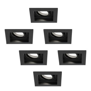 HOFTRONIC Set van 6 Fresno LED inbouwspots vierkant – Kantelbaar – 5W 400lm – GU10 6400K Daglicht wit Dimbaar – Zwart – IP20 Plafondspots voor binnen