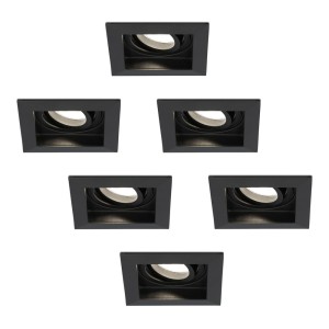 HOFTRONIC Set van 6 Fresno LED inbouwspots vierkant – Kantelbaar – 5W 400lm – GU10 4000K Neutraal wit Dimbaar – Zwart – IP20 Plafondspots voor binnen