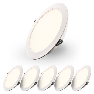 HOFTRONIC Set van 6 Georgia LED platte Inbouwspots wit – inbouwdiepte 25mm – 12W 1160lm – Rond – 2700K warm Wit – 170 mm – IP20 voor binnen