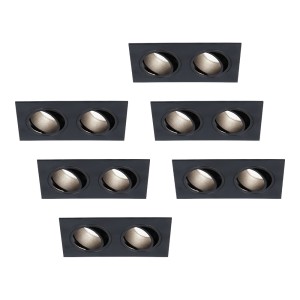 HOFTRONIC Set van 6 Mallorca dubbele LED inbouwspots vierkant – Kantelbaar – 6000K Daglicht wit – GU10 – 5 Watt – Rechthoekig – GU10 verwisselbare lichtbron – Plafondspot voor binnen – Zwart