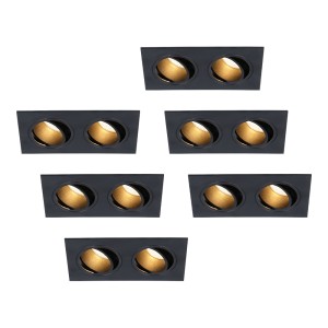 HOFTRONIC Set van 6 Mallorca dubbele LED inbouwspots vierkant – Kantelbaar – 2700K Warm wit – GU10 – 5 Watt – Rechthoekig – GU10 verwisselbare lichtbron – Plafondspot voor binnen – Zwart