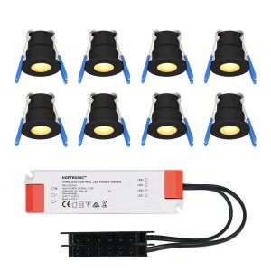 HOFTRONIC Set van 8 12V 3W – Mini LED Inbouwspot – Zwart – Verzonken – Verandaverlichting – IP65 voor buiten – 2700K – Warm wit