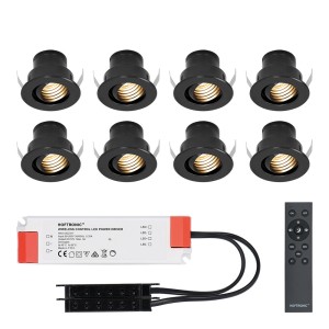 HOFTRONIC Set van 8 12V 3W – Mini LED Inbouwspot – Zwart – Dimbaar – Kantelbaar & verzonken – Verandaverlichting – IP44 voor buiten – 2700K – Warm wit