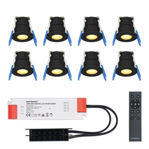 HOFTRONIC Set van 8 12V 3W – Mini LED Inbouwspot – Zwart – Dimbaar – Verzonken – Verandaverlichting – IP65 voor buiten – 2700K – Warm wit