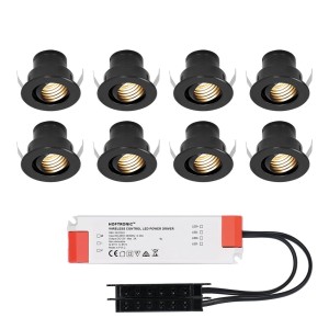 HOFTRONIC Set van 8 12V 3W – Mini LED Inbouwspot – Zwart – Kantelbaar & verzonken – Verandaverlichting – IP44 voor buiten – 2700K – Warm wit