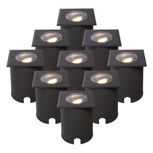 HOFTRONIC Set van 9 Cody LED Grondspots Zwart – GU10 4,5 Watt 345 lumen dimbaar – 2700K warm wit – Kantelbaar – Overrijdbaar – Vierkant – IP67 waterdicht