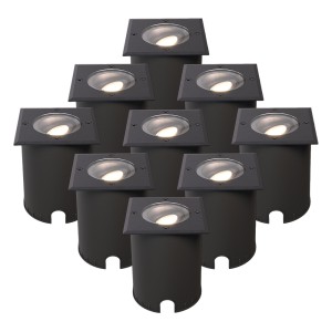 HOFTRONIC Set van 9 Cody LED Grondspots Zwart – GU10 4,5 Watt 345 lumen dimbaar – 4000K neutraal wit – Kantelbaar – Overrijdbaar – Vierkant – IP67 waterdicht