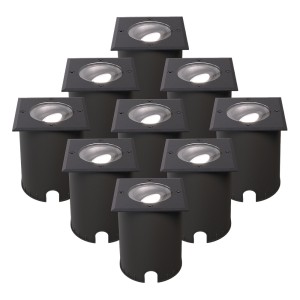 HOFTRONIC Set van 9 Cody LED Grondspots Zwart – GU10 4,5 Watt 345 lumen dimbaar – 6500K daglicht wit – Kantelbaar – Overrijdbaar – Vierkant – IP67 waterdicht