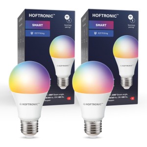 HOFTRONIC SMART 2-pack E27 SMART LED Lamp RGBWW Wifi & Bluetooth 10 Watt 806lm Dimbaar via App