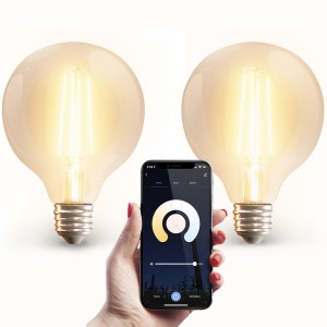 HOFTRONIC SMART 2x Smart E27 LED filament lamp – G95 – Wifi & Bluetooth – 806lm – 7 Watt – Warm wit tot koud wit –