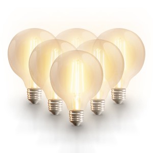 HOFTRONIC SMART 6x Smart E27 LED filament lamp – G95 – Wifi & Bluetooth – 806lm – 7 Watt – Warm wit tot koud wit
