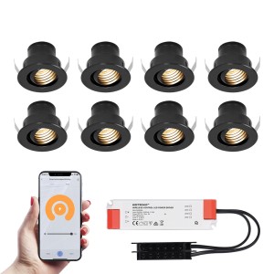 HOFTRONIC SMART 8x Medina zwarte Smart LED Inbouwspots complete set – Wifi & Bluetooth – 12V – 3 Watt – 2700K warm wit