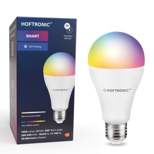 HOFTRONIC SMART E27 SMART LED Lamp RGBWW Wifi & Bluetooth 14 Watt 1400lm Dimbaar via App