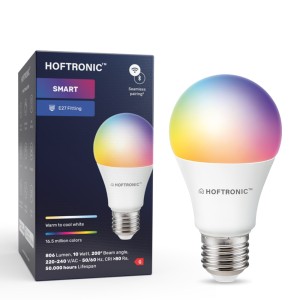 HOFTRONIC SMART E27 SMART LED Lamp RGBWW Wifi & Bluetooth 10 Watt 806lm Dimbaar via App