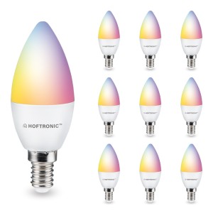HOFTRONIC SMART Set van 10 E14 SMART LED Lamp – RGBWW – Wifi & Bluetooth – 5.5 Watt – 470lm – C37 – Dimbaar via App