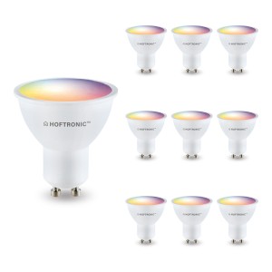HOFTRONIC SMART Set van 10 GU10 SMART LED – RGBWW – Wifi & Bluetooth – 5.5 Watt – 400lm – 120 – Dimbaar via App