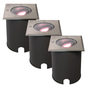 HOFTRONIC SMART Set van 3 Cody Smart Grondspots RVS – GU10 5,5 Watt 345 lumen – RGB + WW – Wifi + BLE – Kantelbaar – Overrijdbaar – Vierkant – IP67 waterdicht