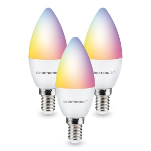 HOFTRONIC SMART Set van 3 E14 SMART LED Lamp RGBWW Wifi & Bluetooth 5.5 Watt 470lm C37 Dimbaar via App