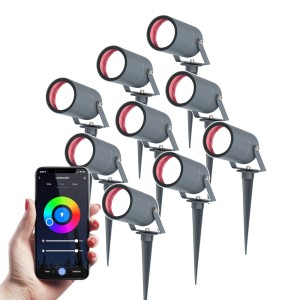 HOFTRONIC SMART Set van 9 Smart Spikey Prikspots – WiFi & Bluetooth – Bedienbaar via app – RGBWW – IP65 waterdicht – Antraciet – LED Tuinverlichting