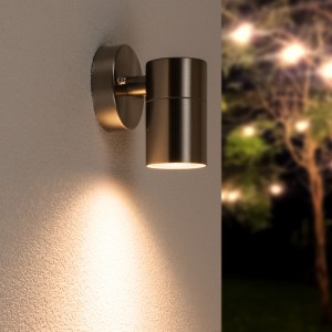 HOFTRONIC Wandlamp Mason – IP44 Spatwaterdicht – Muurlamp voor binnen en buiten – Incl. 2700K warm witte GU10 spot – Dimbaar – Industrile wandlamp – Roestvrij staal