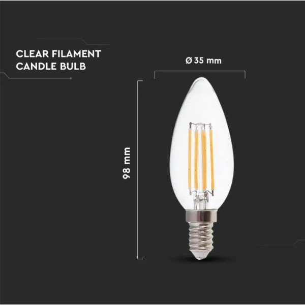 V tac e14 led filament lamp 4 watt 400 lumen 3000k 4