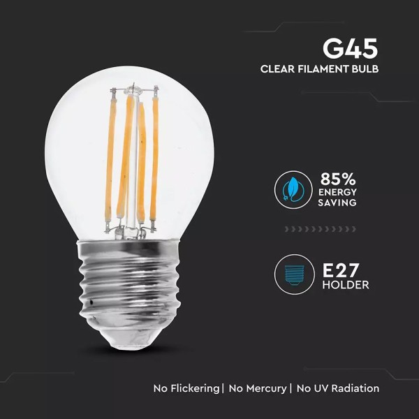 V tac e27 filament lamp g45 2700k 6 watt 2 jaar ga 1