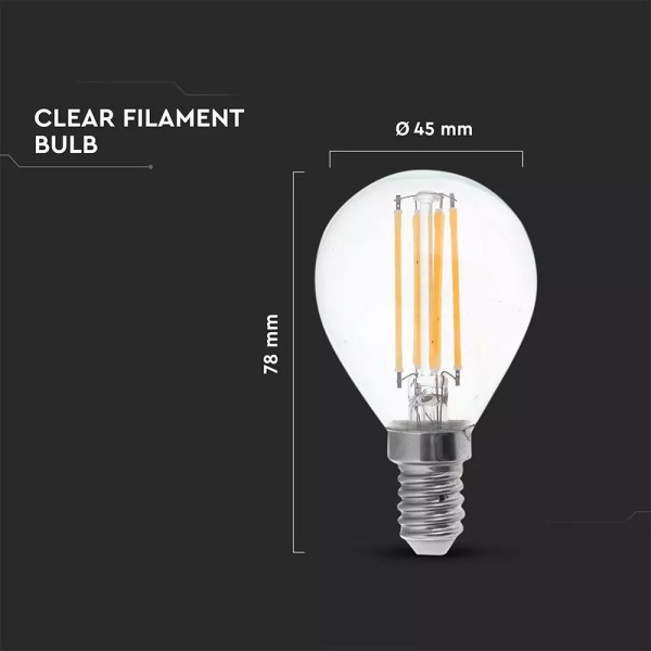 V tac led filament lamp e14 fitting 6 watt 600lm p 1