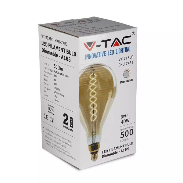 V tac led filament lamp xxl bainet 8 watt e27 2000 3