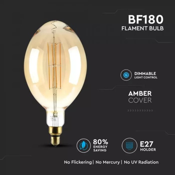 V tac led filament lamp xxl bora 8 watt e27 2000k 3
