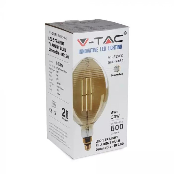 V tac led filament lamp xxl bora 8 watt e27 2000k 6