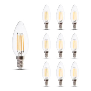 V-TAC Set van 10 E14 LED Filament Lamp – 4 Watt & 400 Lumen – 3000K Warm witte lichtkleur – 300 stralingshoek – 20.000 branduren geschikt voor E14 fittingen
