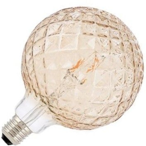 Mooie vintage globelamp uit de led filament pine serie van bailey. De lamp heeft een ruitstructuur en goud gekleurd glas waardoor deze een echte retro-uitstraling krijgt. Deze versie heeft een diameter van 125mm