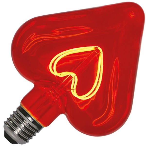 Unieke led filamentlamp van hoge kwaliteit in de vorm van een hart. Deze versie heeft rood gekleurd glas. In onze webshop vind je ook een versie met rook getint glas. Beide versie's zijn dimbaar.