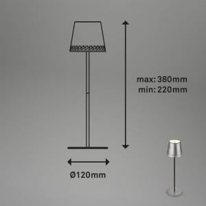 Briloner LED tafellamp Kiki met accu 3.000K antiek zilver