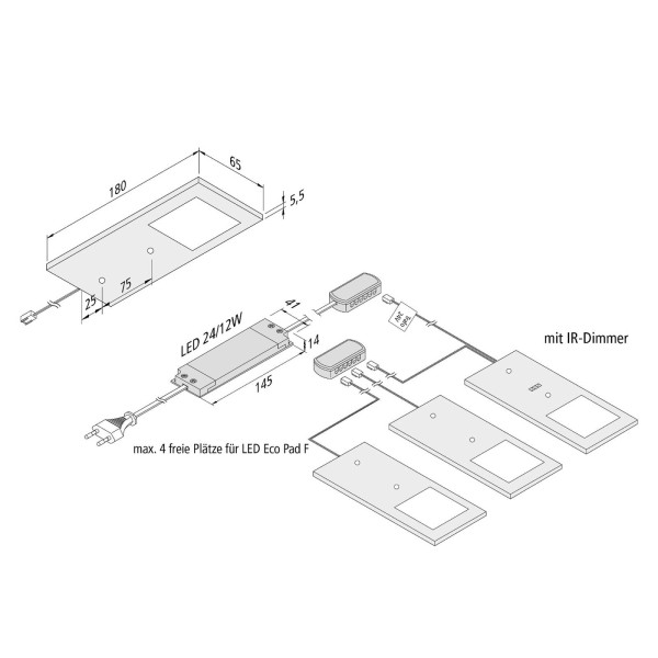 Hera led meubelverlichting eco-pad f 3x-set 4. 000k alu