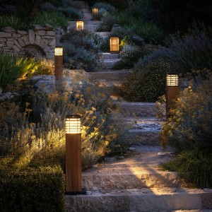 Les Jardins LED tuinlamp op zonne-energie Tekura teak/grijs