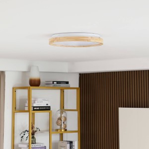 Lindby Mirren LED plafondlamp hout Ø39,5cm Smart