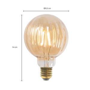 Lucande E27 3,8W LED lamp G95, 2700K, 340lm, amberkleurige groeven