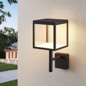 Lucande LED buitenwandlamp Cube met glazen kap, grafiet